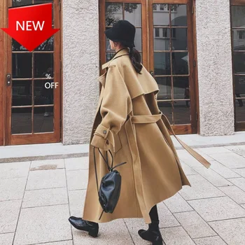 Winter Solid Cashmere Coat Warm Woollen Cloak Overcoat Korean Outerwear Sashes Surcoat 2020 Khaki Wool Long Coats For Women
Winter Solid Cashmere Coat Warm Woollen Cloak Overcoat Korean Outerwear Sashes Surcoat 2020 Khaki Wool Long Coats For Women