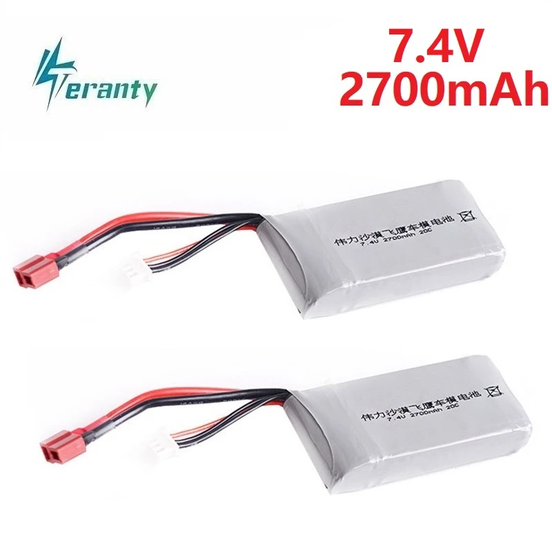 2Pcs Upgrade 2700mah For Wltoys 12428 12423 RC Four-wheel remote control Vehicle Car 2s 7.4v Lipo Battery Feiyue 03 Q39 RC Parts