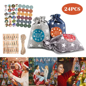 Newest 24pcs Christmas Advent Calendar Bag Set Burlap Gift Drawstring Bags DIY Christmas Embellishments with Clips
Newest 24pcs Christmas Advent Calendar Bag Set Burlap Gift Drawstring Bags DIY Christmas Embellishments with Clips