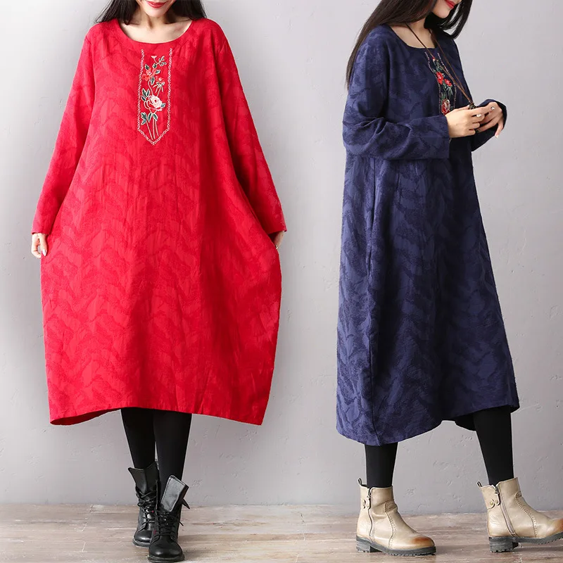 2018 Autumn New Style Cotton Linen Jacquard Embroidered Large Size Retro Literature And Art Long Sleeve Mid-length Base Dress
2018 Autumn New Style Cotton Linen Jacquard Embroidered Large Size Retro Literature And Art Long Sleeve Mid-length Base Dress