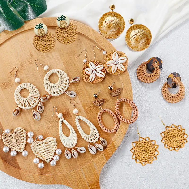 Bohemia Handmade Geometric Rattan Straw Weave Knit Vine Drop Earrings For Women Korea Earring Party Jewelry Wholesale
Bohemia Handmade Geometric Rattan Straw Weave Knit Vine Drop Earrings For Women Korea Earring Party Jewelry Wholesale