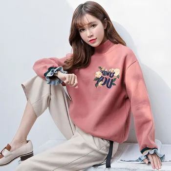 Women Cute Sweatshirt Winter Letter Flower Embroidered Pullover Korean Style Round Neck Long Sleeve Tops
Women Cute Sweatshirt Winter Letter Flower Embroidered Pullover Korean Style Round Neck Long Sleeve Tops
