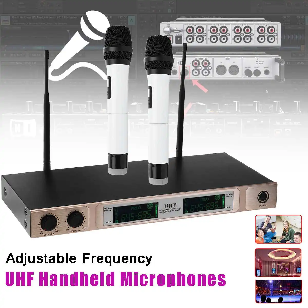 UHF Wireless Microphone System 2 Mic Handheld Cordless Microphone LCD display KTV Speech Party supplies 110-220V
UHF Wireless Microphone System 2 Mic Handheld Cordless Microphone LCD display KTV Speech Party supplies 110-220V