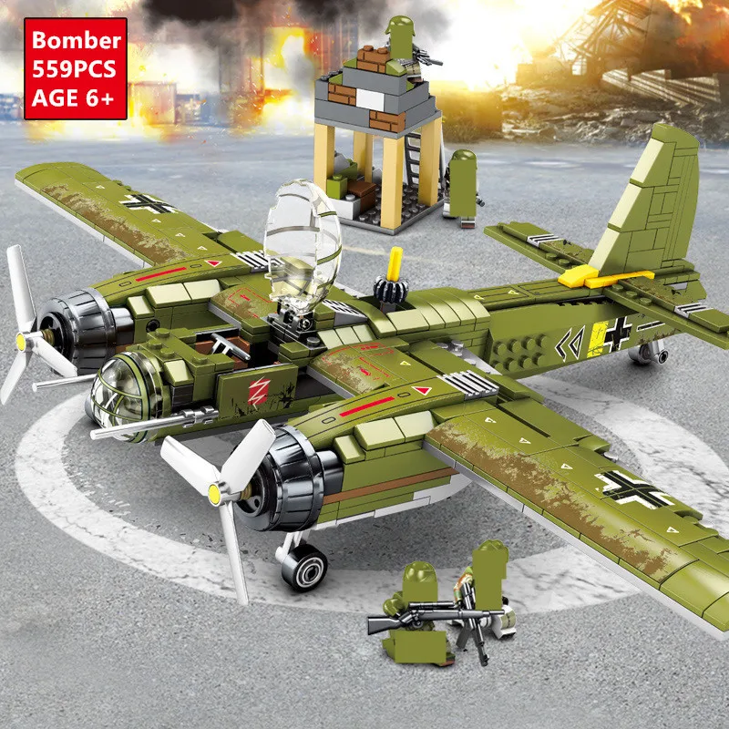 559Pcs WW2 Military German Ju-88 Bomber Aircraft Army Plane Building Blocks Sets LegoINGLs Fighter Technic DIY Bricks Kids Toys
559Pcs WW2 Military German Ju-88 Bomber Aircraft Army Plane Building Blocks Sets LegoINGLs Fighter Technic DIY Bricks Kids Toys