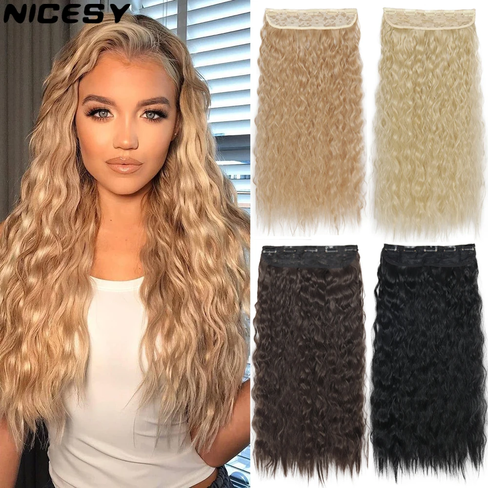 

NICESY Synthetic Long Water Wave 5 Clip-in Hair Extensions 22Inch Fiber High Tempreture Hair Blonde Black Women Hairpiece