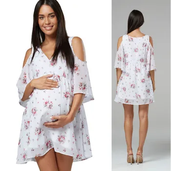 Digital printing V-neck off shoulder short sleeve loose middle sleeve pregnant women's dress Casual Printed Maternity Dress 
Digital printing V-neck off shoulder short sleeve loose middle sleeve pregnant women's dress Casual Printed Maternity Dress