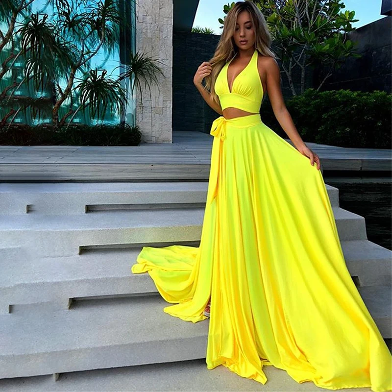 2020 Outfits Elegant Party Two Piece Set Backless Halter Crop Top And Maxi Long Skirts summer women set Sexy 2 Piece Set Women
2020 Outfits Elegant Party Two Piece Set Backless Halter Crop Top And Maxi Long Skirts summer women set Sexy 2 Piece Set Women