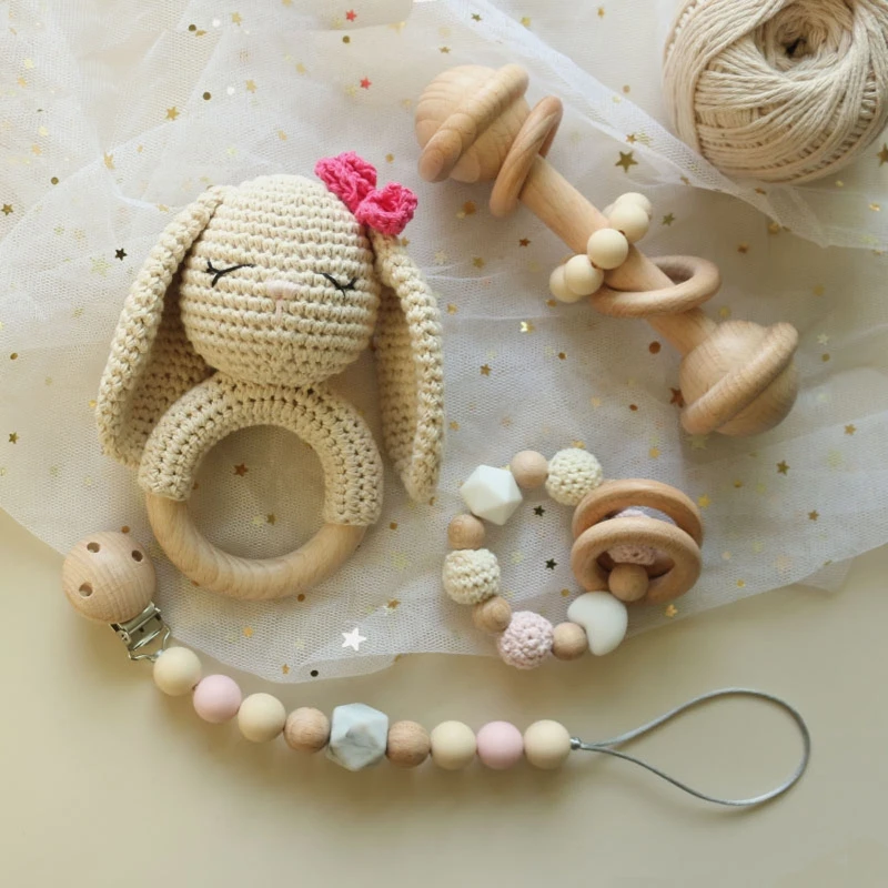 Baby Pacifier Chain Clip Dummy Nipple Holder Wooden Bracelet Crochet Rabbit Rattle Hand Bell Teething Toy Soother Dropshipping
Baby Pacifier Chain Clip Dummy Nipple Holder Wooden Bracelet Crochet Rabbit Rattle Hand Bell Teething Toy Soother Dropshipping