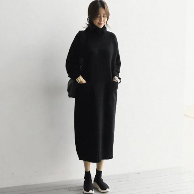New Autumn Winter Turtleneck Sweater Dress with Pockets Women Fashion Korean Style Thick Knitted Dress Warm Vestidos
New Autumn Winter Turtleneck Sweater Dress with Pockets Women Fashion Korean Style Thick Knitted Dress Warm Vestidos