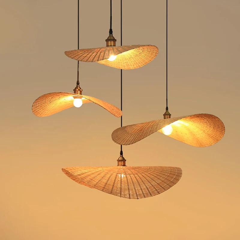 Chinese Bamboo Pendant Light Rattan Hat Natural Color Vintage Pendant Lamp Restaurant Lighting Fixture E27 E26 Socket Living Room Home Decor (8)