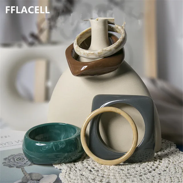 Bracelet Vintage Multicolore en Résine Acrylique pour Femme, Bijou Géométrique Irrégulier, Carré et Rond, Style Simple, Nouvelle Collection 2021 2