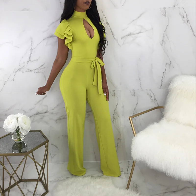 hollowed out stand collar and ruffled sleeve ladies jumpsuit Solid color trousers for ladies with high waists and slim figures
hollowed out stand collar and ruffled sleeve ladies jumpsuit Solid color trousers for ladies with high waists and slim figures