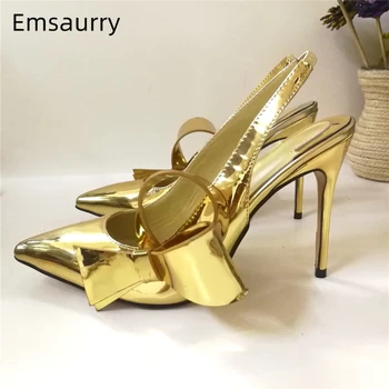 Gold Patent Leather High Heel Sandals Women Back Strap Pointed Toe Side Folded Butterfly-knot Runway Shoes Woman
Gold Patent Leather High Heel Sandals Women Back Strap Pointed Toe Side Folded Butterfly-knot Runway Shoes Woman