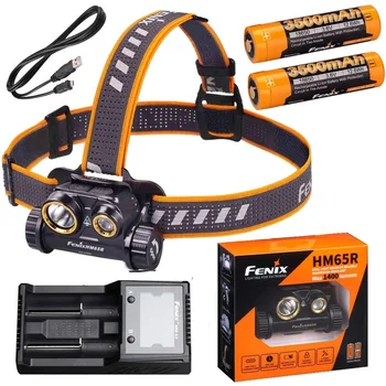 Fenix HM65R 1400 Lumen Dual Beam USB Rechargeable Headlamp with Spotlight and Floodlight with 2 x 3500MaH Battery,ARE-A2 charger