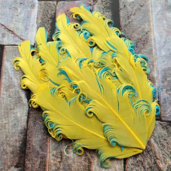 

Hot Selling Beautiful Yellow and Blue Wholesale 60pcs Feather Hair Flower Decoration Choices For Decorative Accessories