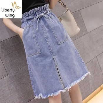 Women High Waist Denim Skirts Spring Summer New Drawstring Harajuku Slim A-Line Skirt Ladies Solid Ripped Streetwear Female 
Women High Waist Denim Skirts Spring Summer New Drawstring Harajuku Slim A-Line Skirt Ladies Solid Ripped Streetwear Female