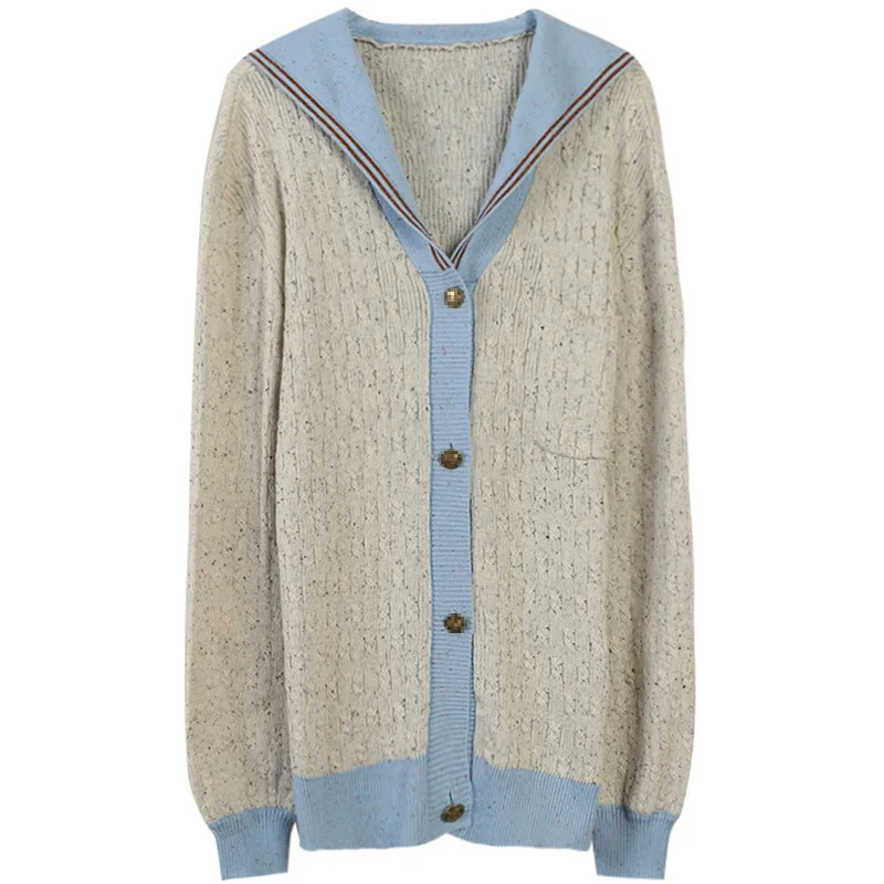 2019 Winter Sweaters New Women Navy Long-sleeved Loose-knit Cardigan Turn-down Collar Fashion Sweater Women
2019 Winter Sweaters New Women Navy Long-sleeved Loose-knit Cardigan Turn-down Collar Fashion Sweater Women