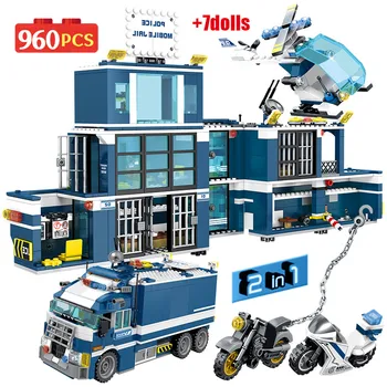 

Diy City Swat Mobile Prison Deformation Car Building Blocks Technic Truck Police Station Bricks Educational Toys for Children