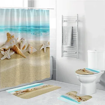 Starfish Shell Bathroom Curtain 4PCS Summer Shower Curtains Sets Non Slip Beach Style Pattern Toilet Polyester Cover Mat Set
Starfish Shell Bathroom Curtain 4PCS Summer Shower Curtains Sets Non Slip Beach Style Pattern Toilet Polyester Cover Mat Set