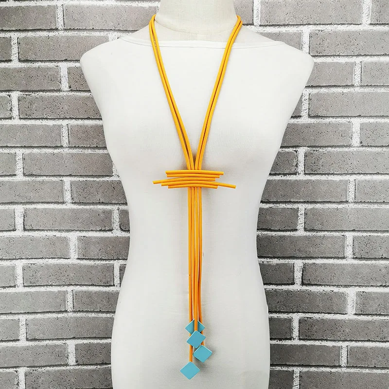 UKEBAY NEW Orange Pendant Necklaces Suqare Wood Necklace Women Long Sweater Chain 4 Color Handmade Rubber Jewelry Gift Wholesale UKEBAY NEW Orange Pendant Necklaces Suqare Wood Necklace Women Long Sweater Chain 4 Color Handmade Rubber Jewelry Gift Wholesale