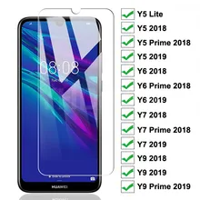 Protection en verre trempé pour Huawei, protecteur d'écran, accessoires pour téléphone portable, 9H, Y7 Y6 Y5 Prime Y5 Lite Y9, 2018, 2019=