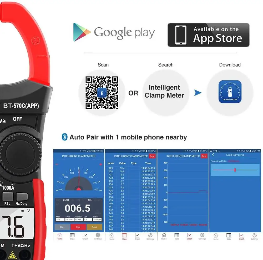 Digital Clamp Meter, Auto Ranging handheld professional multimeter,Measures Current, Voltage, Resistance, Capacitance BT570C-APP
Digital Clamp Meter, Auto Ranging handheld professional multimeter,Measures Current, Voltage, Resistance, Capacitance BT570C-APP