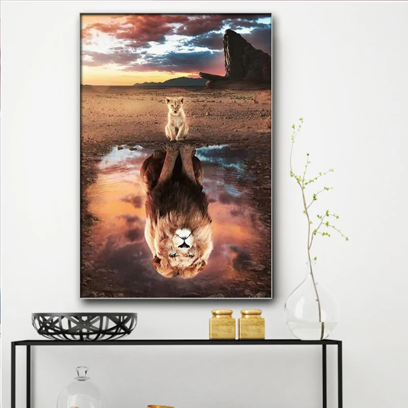 5D DIY Full Round Diamond Painting Lion King Cross Stitch Embroidery Pattern Rhinestone Wild Animal Pictures Decor | Дом и сад