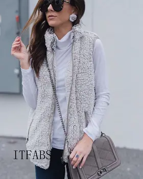 Winter Warm Fashion Women's Top Pure Color Sleeveless Faux Fur Fleece Cardigan Coat Casual Female Thick Zipper Jackets
Winter Warm Fashion Women's Top Pure Color Sleeveless Faux Fur Fleece Cardigan Coat Casual Female Thick Zipper Jackets