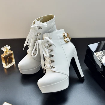 Women Fashion Lace Up Chunky High Heel Ankle Boots Platform Spring Fall Woman Shoes Black White Brown Yellow
Women Fashion Lace Up Chunky High Heel Ankle Boots Platform Spring Fall Woman Shoes Black White Brown Yellow