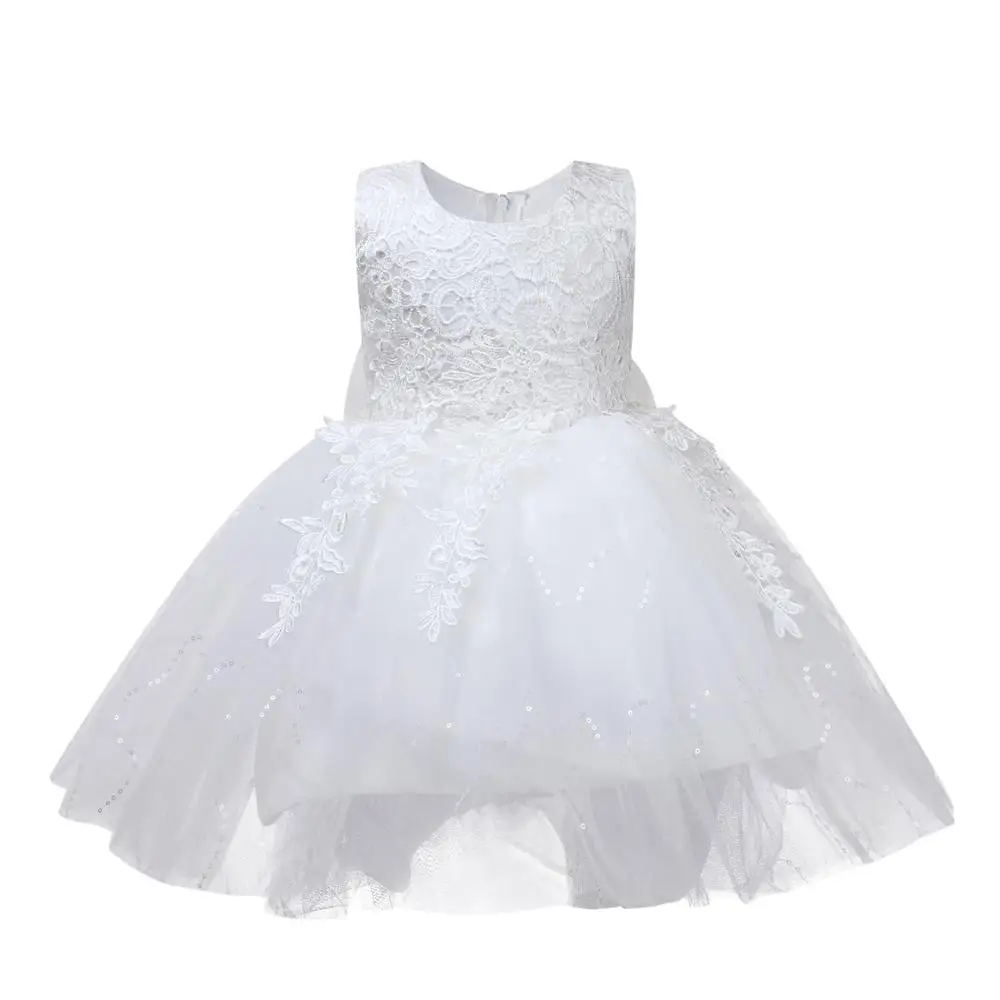 Фото Белое кружевное платье с пайетками для маленьких девочек крещения новорожденных
