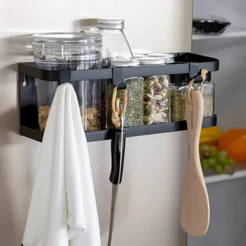 Magnetic Spice Rack for Refrigerator, Rganizer for Spices, Single Tier Magnetic Shelf with 3 Removable Hooks 
Magnetic Spice Rack for Refrigerator, Rganizer for Spices, Single Tier Magnetic Shelf with 3 Removable Hooks