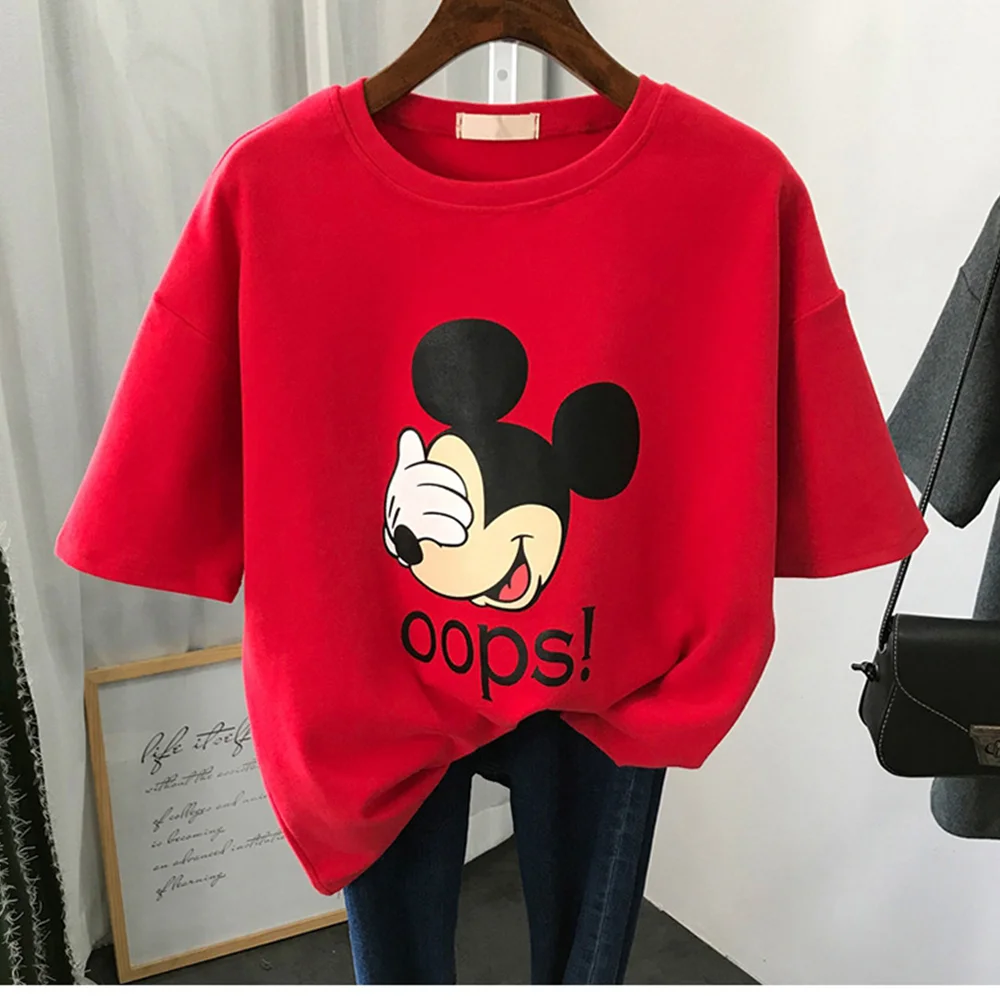 Женские футболки с Микки Маусом Disney белые круглым вырезом повседневная женская