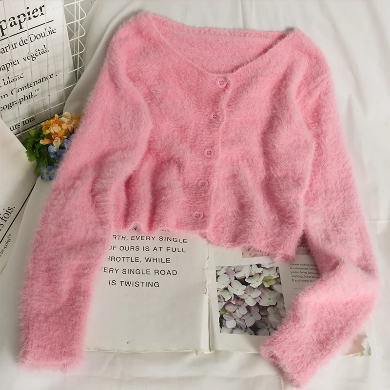 2021NewPinkCropped Cardigan Knitted Sweater Women Mohair V Neck Autumn Winter Long Sleeve Single-breastedKawaii Cute Sweater
2021NewPinkCropped Cardigan Knitted Sweater Women Mohair V Neck Autumn Winter Long Sleeve Single-breastedKawaii Cute Sweater