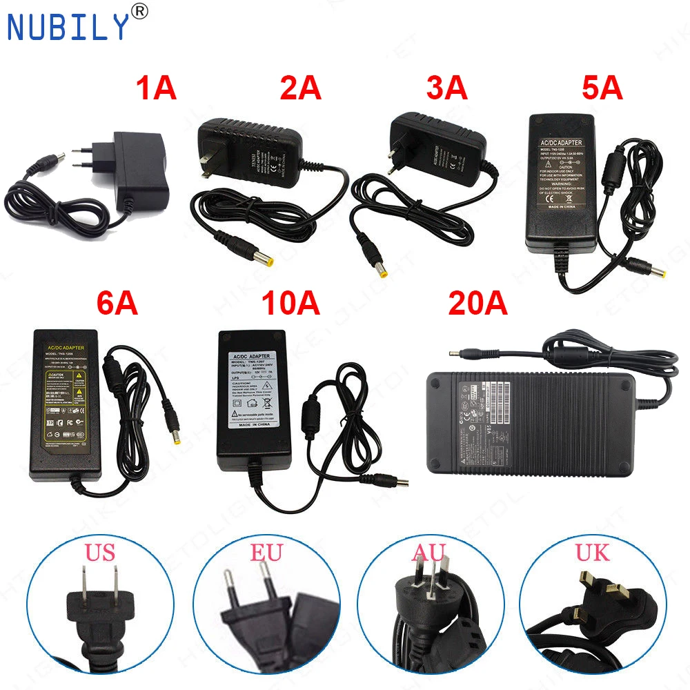 LED Power Supply 12V DC Adapter Power AC110V/220V Lighting Transformer 1A 2A 3A 5A 10A 20A For CCTV Camera LED Strip EU US plug
LED Power Supply 12V DC Adapter Power AC110V/220V Lighting Transformer 1A 2A 3A 5A 10A 20A For CCTV Camera LED Strip EU US plug