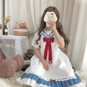 Sweet White Sleeveless Lolita Dress Shirt Preppy Style Ruffles Cute Bowknot Navy Collar Borders Girls Women Casual Student Dress
Sweet White Sleeveless Lolita Dress Shirt Preppy Style Ruffles Cute Bowknot Navy Collar Borders Girls Women Casual Student Dress