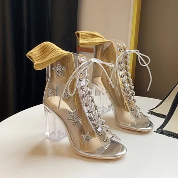 women ladies chunky high heels summer boots peep toe crystal PVC Cross-strap shoes woman sexy party women shoes female
women ladies chunky high heels summer boots peep toe crystal PVC Cross-strap shoes woman sexy party women shoes female