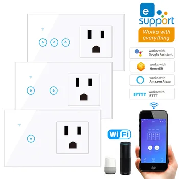 US Standard WiFi Smart Switch With Socket 1/2/3 Gang Wall Touch Switch Black White Glass Panel Works with Alexa Google Home
US Standard WiFi Smart Switch With Socket 1/2/3 Gang Wall Touch Switch Black White Glass Panel Works with Alexa Google Home