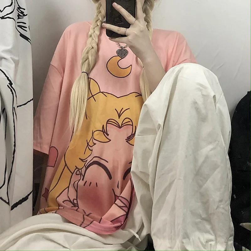 Sailor Moon Camisetas Verano Mujer T Shirt  Harajuku Female Cartoon T-shirt Fashion Tshirt Tee Shirt Tops Students Clothing