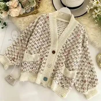 NiceMix New Style Fashion Women Slouchy Lantern Sleeve Hollow Out Jacquard Knitting Loose Sweater Jumper Cardigans Sweaters Car