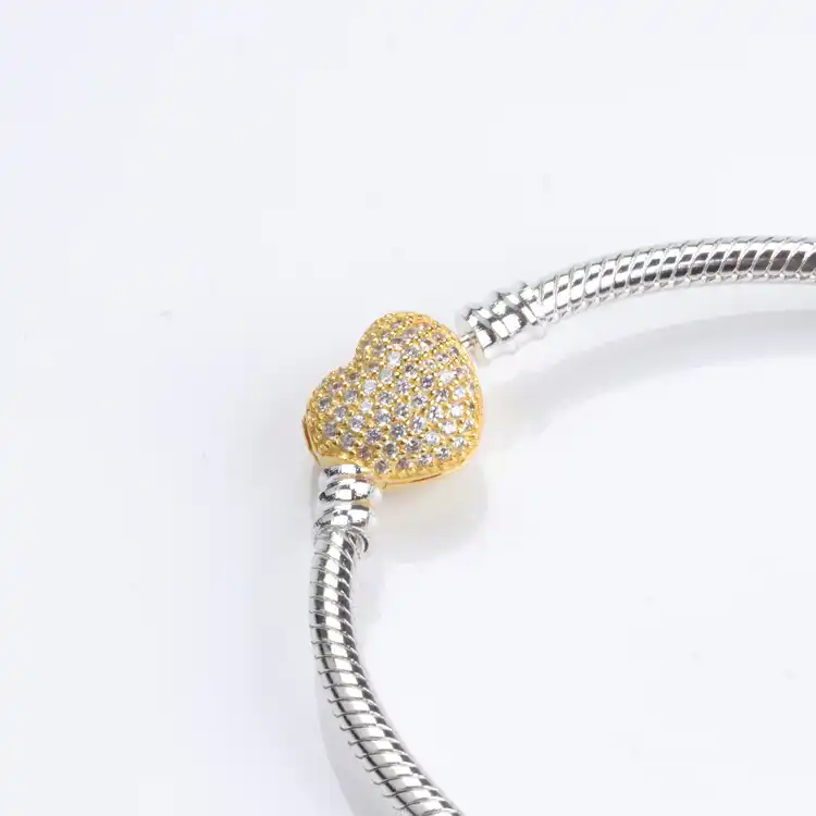 925 sterling silver gold color moments pave heart