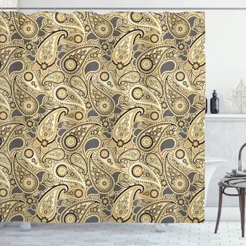 Earth Tones Shower Curtain, Iranian Pattern Traditional Paisley Welsh Pears, Cloth Fabric Bathroom Decor Set with Hooks Charcoal
Earth Tones Shower Curtain, Iranian Pattern Traditional Paisley Welsh Pears, Cloth Fabric Bathroom Decor Set with Hooks Charcoal