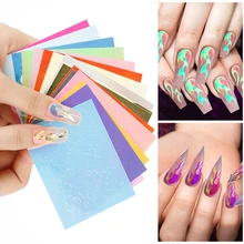 16 цветов голографический огненный пламенный винил для ногтей трафарет прозрачные наклейки пожарные на маникюр трафарет наклейки для дизай...(China)