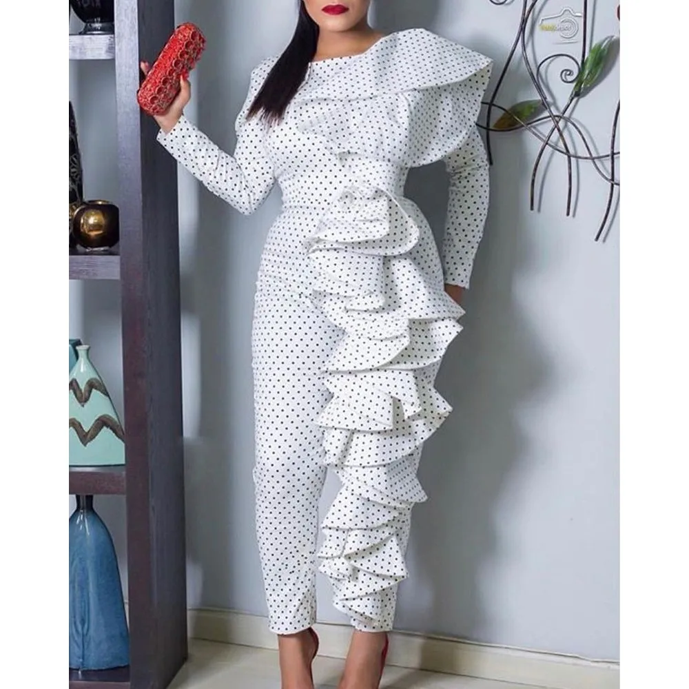 Long Sleeve Women Rompers Autumn Fashion Polka Dot Ruffles High Waist White Jumpsuits Casual Work Woman Jumpsuit Long Trousers
Long Sleeve Women Rompers Autumn Fashion Polka Dot Ruffles High Waist White Jumpsuits Casual Work Woman Jumpsuit Long Trousers