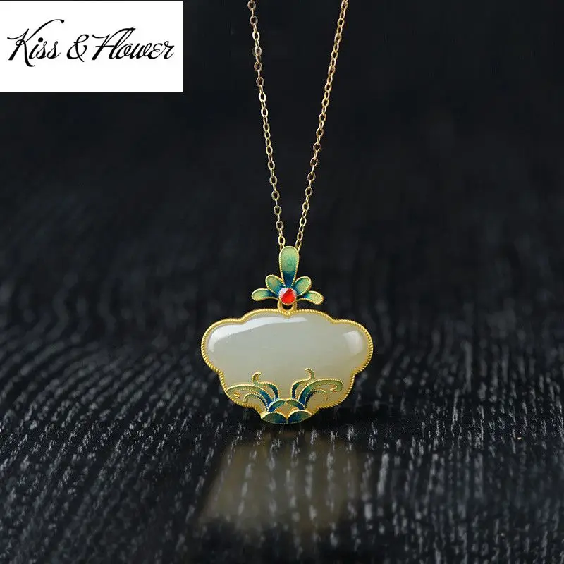 

KISS&FLOWER NK195 Fine Jewelry Wholesale Fashion Woman Bride Mother Birthday Wedding Gift Vintage Orchid RUYI 24KT Gold Necklace