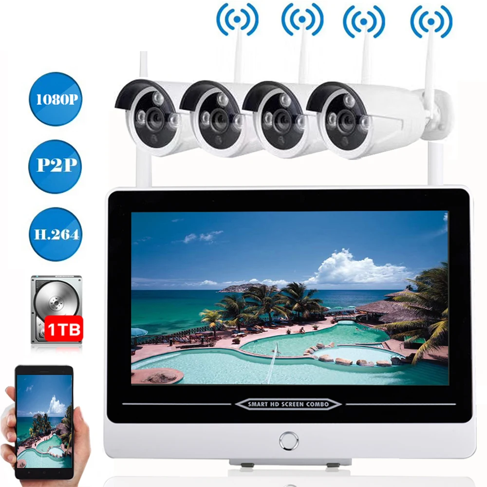 13'' LCD 1080P HD WiFi NVR 4CH 2.0MP IR Outdoor Weatherproof CCTV Wireless IP Camera Security Video Surveillance System 2TB HDD
13'' LCD 1080P HD WiFi NVR 4CH 2.0MP IR Outdoor Weatherproof CCTV Wireless IP Camera Security Video Surveillance System 2TB HDD