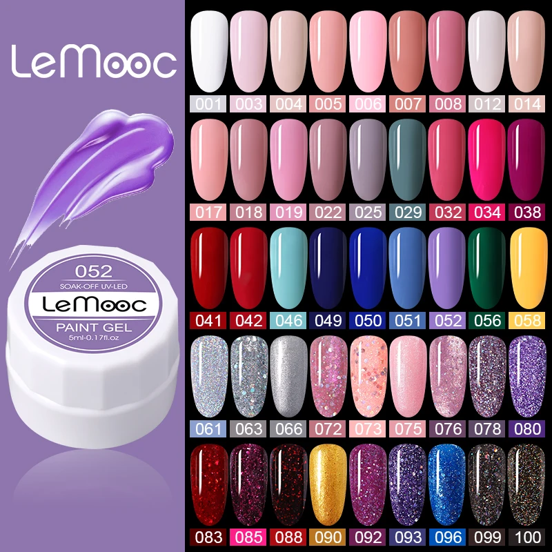 LEMOOC 5ml Color Gel Paint UV Nail Gel Polish Soak Off Nail Art Led Nail Varnish 100 Colors Glitter Nail Rainbow Painting Gel
LEMOOC 5ml Color Gel Paint UV Nail Gel Polish Soak Off Nail Art Led Nail Varnish 100 Colors Glitter Nail Rainbow Painting Gel