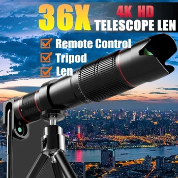 36X 4K HD Mobile Phone Monocular Telescope Lens astronomical zoom lens extendable tripod for iPhone Android all Smartphones
36X 4K HD Mobile Phone Monocular Telescope Lens astronomical zoom lens extendable tripod for iPhone Android all Smartphones