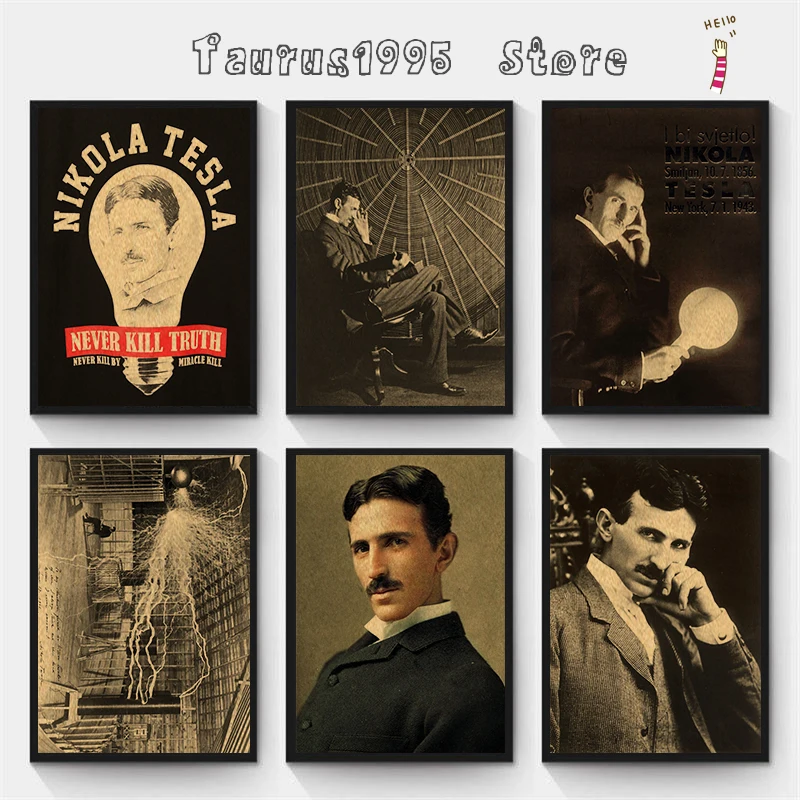 New Famous Scientists Nikola Tesla Retro poster Home Furnishing decoration Kraft Game Poster Drawing Painting Wall stickers | Дом и сад