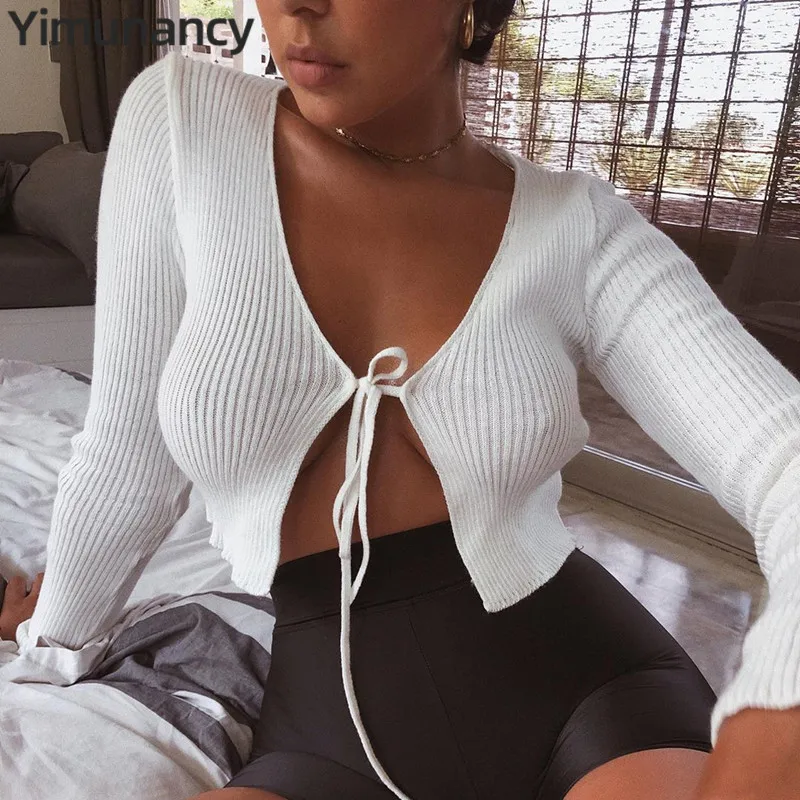 Yimunancy 2019 Autumn 3 Colors Knitted Top Women Lace Up Casual Top Ladies White/Black Crop Top Blusas Streetwear
Yimunancy 2019 Autumn 3 Colors Knitted Top Women Lace Up Casual Top Ladies White/Black Crop Top Blusas Streetwear