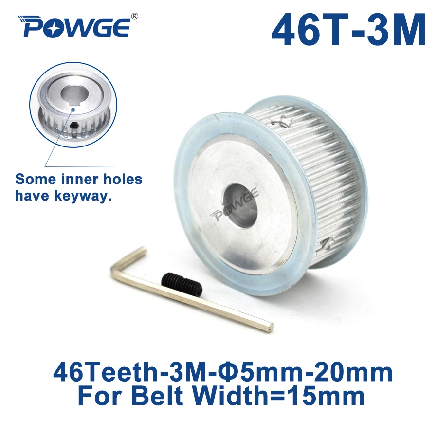 

POWGE 46 Teeth HTD 3M Timing Pulley Bore 5/6//8/10/12/15//16/19/20mm for Width 15mm 3M Synchronous Belt HTD3M pulley 46T 46Teeth